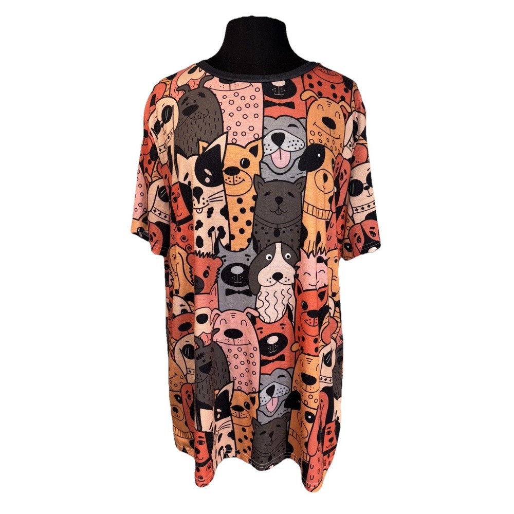 Pixie Lady Dog Lover's T Shirt Women's Size 2X‎ Multi Orange Animals Comfort